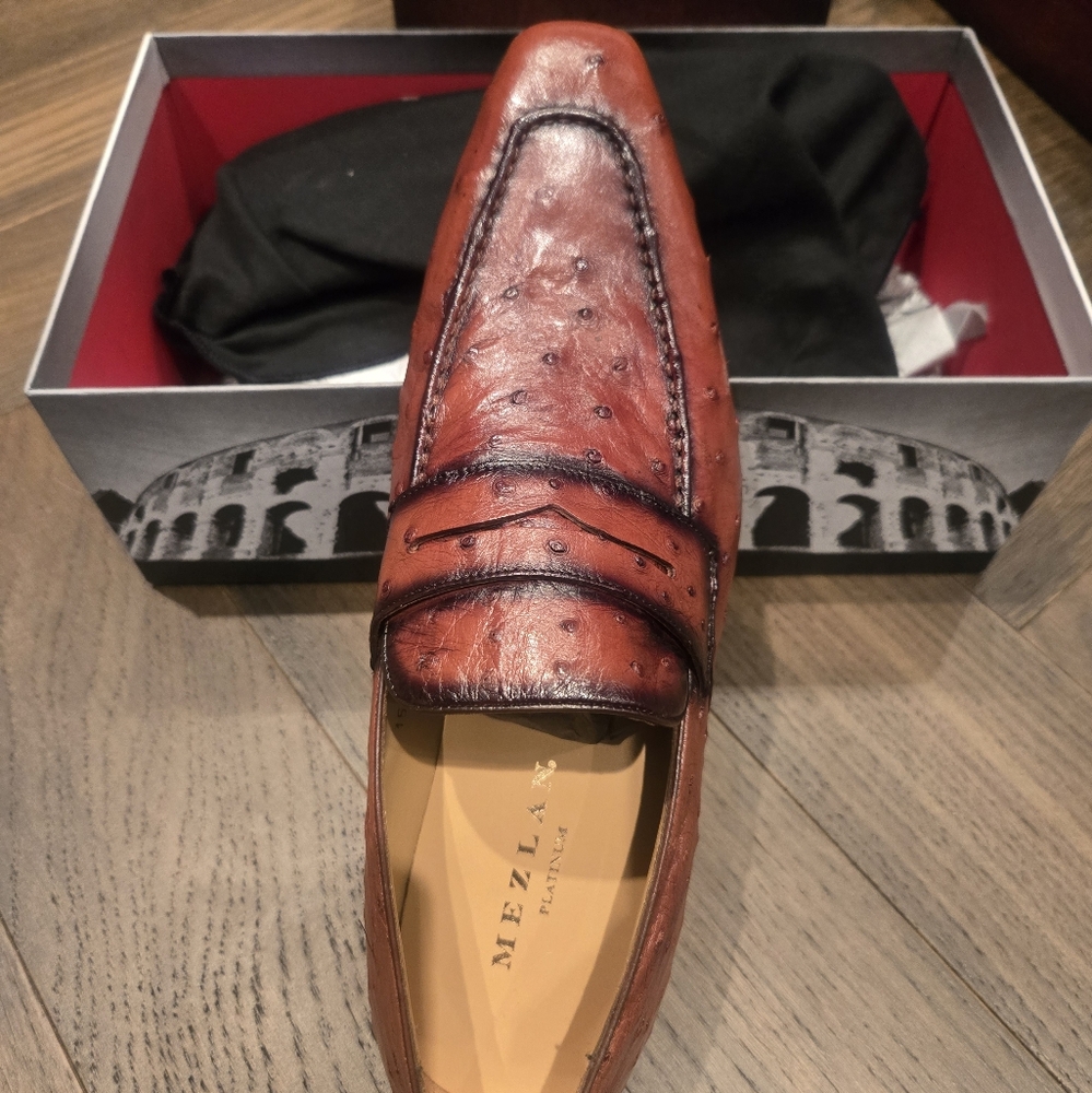Mezlan Genuine Ostrich Brown/rust Slip On Loafer